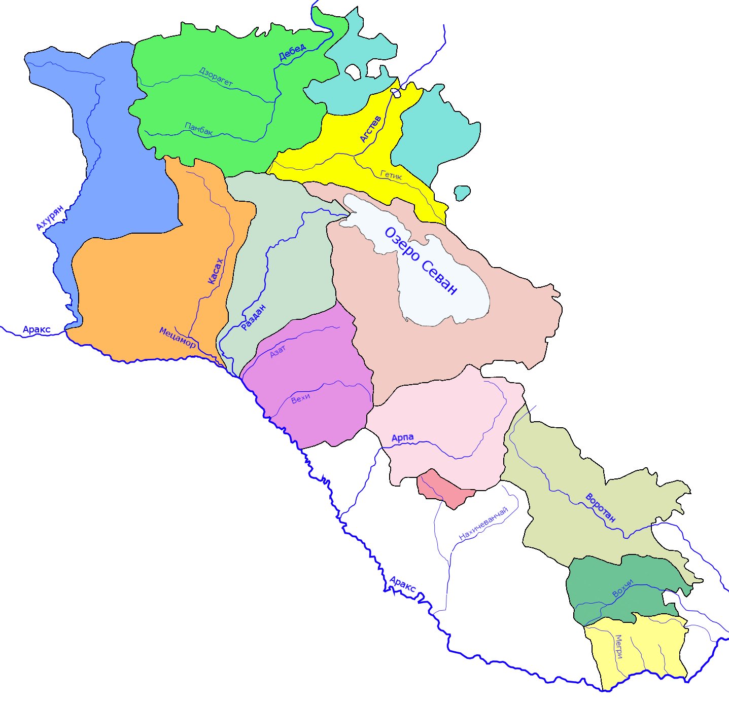 Река Аракс на карте Армении