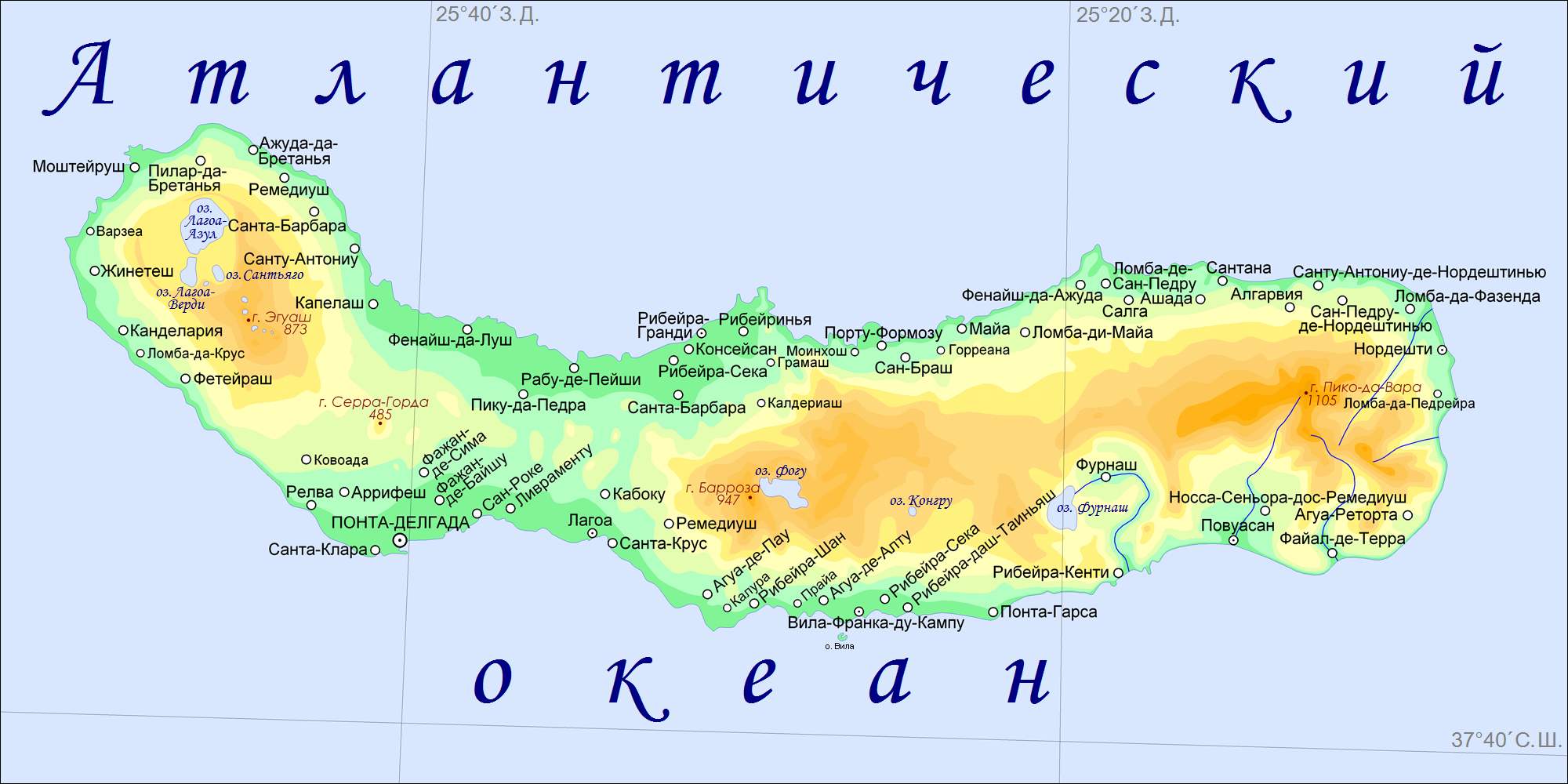 Азорские острова карта на карте