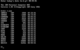 Capture d'écran d'IBM PC DOS 1.0