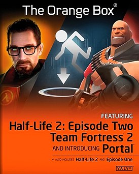 Обложка с изображением Гордона Фримена, главного героя серии Half-Life, логотипа Portal и персонаж «Пулемётчик» из Team Fortress 2.