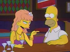 Гомер разговаривает в баре со своей женой из Лас-Вегаса Эмбер