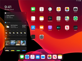 Schermata iniziale di iPadOS 13 in modalità oscura