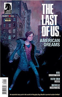 Передняя обложка первого выпуска The Last of Us: American Dreams, с изображением Джулиана Тотино Тедеско. Обложка была предназначена для того, чтобы свести реалистичный вид игры и стилизованный внешний вид комикса[1]