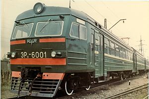 Электропоезд ЭР12-6001 (первый состав серии) на путях завода