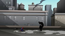 Человек-паук с Веномом на крыше