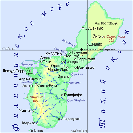 Физическая карта Гуама