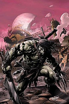 Скаар на варианте обложки комикса Skaar: Son of Hulk #1 (июнь 2008) Художник — Карло Пагулаян.