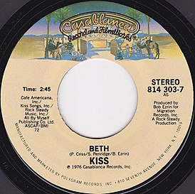 A "Beth" (1976) Kiss kislemez borítója