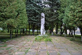 Zhuravnyky Gorokhivskyi Volynska-monument to the countryman&soviet warriors-general view.JPG