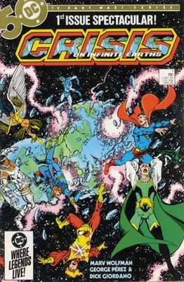 Обложка выпуска Crisis on Infinite Earths #1, художник Джордж Перес.