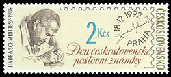 Почтовая марка Чехословакии с портретом И. Шмидта, 1992 (Mi #3137)