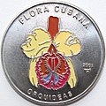 Реверс кубинской медно-никелевой монеты 2001 года, жёлтая орхидея из серии «Флора Кубы»