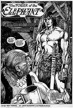 Kunst vom Elefantenturm von Roy Thomas, gezeichnet von John Buscema und Alfredo Alcala.  Die ursprüngliche Geschichte wurde von Robert E. Howard geschrieben und erstmals 1933 in Weird Tales veröffentlicht.