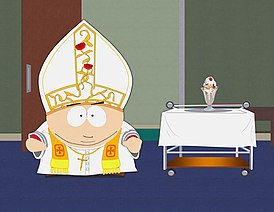 Cartman vestido como o Papa