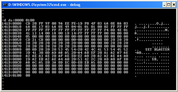 Просмотр PSP в утилите debug, входящей в состав 32-битной Windows.