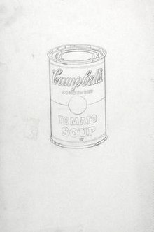 «Банки с супом „Кэмпбелл“» (Томатный вкус), 1962 год. Подобные трафареты стали основной для трафаретной печати
