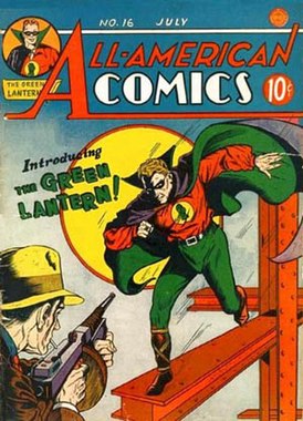 Обложка комикса All-American Comics #16 (16 июля 1940 года). Художник Шелдон Молдофф.