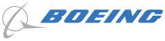 Boeingov logotip, a stylized planet and airplane in gray, shown next to the BOEING wordmark in blue.