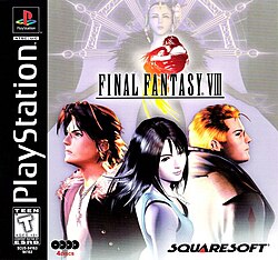 Kapaku i Final Fantasy VIII. Nga e majta në të djathë, Squall, Rinoa dhe Seifer.