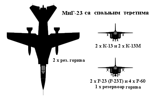 Spoljni tereti na avionu MiG-23.