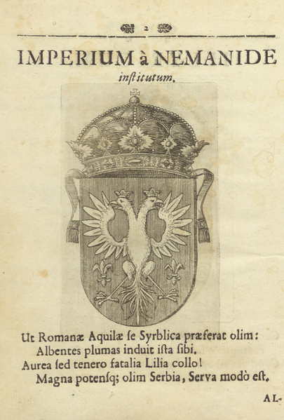Датотека:Грб Imperium a Nemanide institutum у Стематографији Павла Ритера Витезовића од 1701. године.png