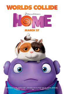 Film poster showing a purple alien with a cat sitting on top of his head.