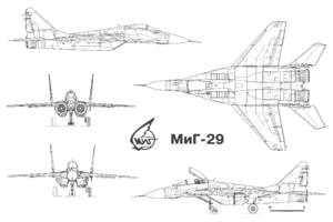 Orthographic projection of the Mikoyan MiG-29.