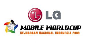 Logo của cuộc thi tại Indonesia, có dòng chữ "LG Mobile Worldcup Kejuaraan Nasional Indonesia 2009"