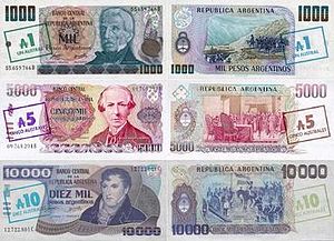 阿根廷奧斯特拉爾: 流通中的貨幣
