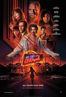 A young woman walks towards the entrance of the El Royale with the main characters, including her, shown above.