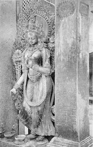 Black and white photograph of a figure of Tara at Shambu-Nāth.