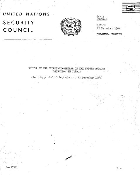 File:Report by the Secretary-General on the United Nations Operation in Cyprus (For the period 10 September to 12 December 1964).pdf