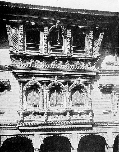 Black and white photograph of windows in the Temple of Changu-Narain.