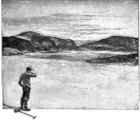 «Jeg var ikke kommen langt, da jeg befandt mig paa kanten af en isskrænt — —» (Af A. Bloch efter et fotografi).