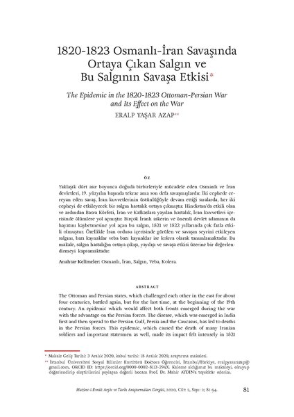 Dosya:1820-1823 Osmanlı-İran Savaşında Ortaya Çıkan Salgın ve Bu Salgının Savaşa Etkisi .pdf